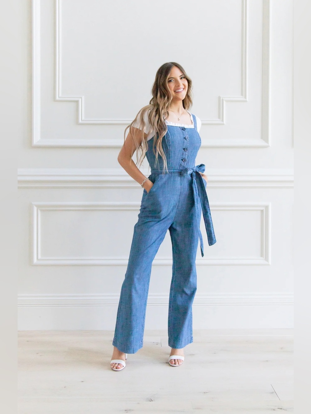 Rachel parcell denim jumpsuit size medium side zip